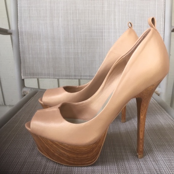 Bakers Shoes - BAKERS Tan Shimmer Leather Platform Wood Heels